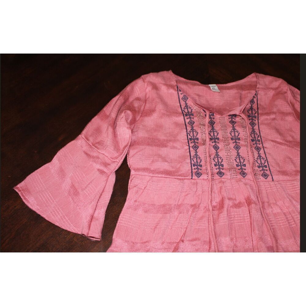 Diya Design Studio Embroidered Boho Tunic Dress - Dusty Rose - Size L